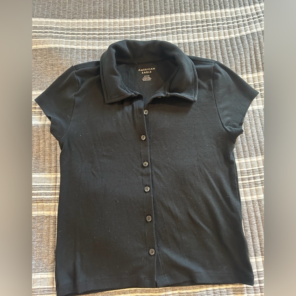American Eagle Outfitters Black Collared knit Shirt Women’s size small